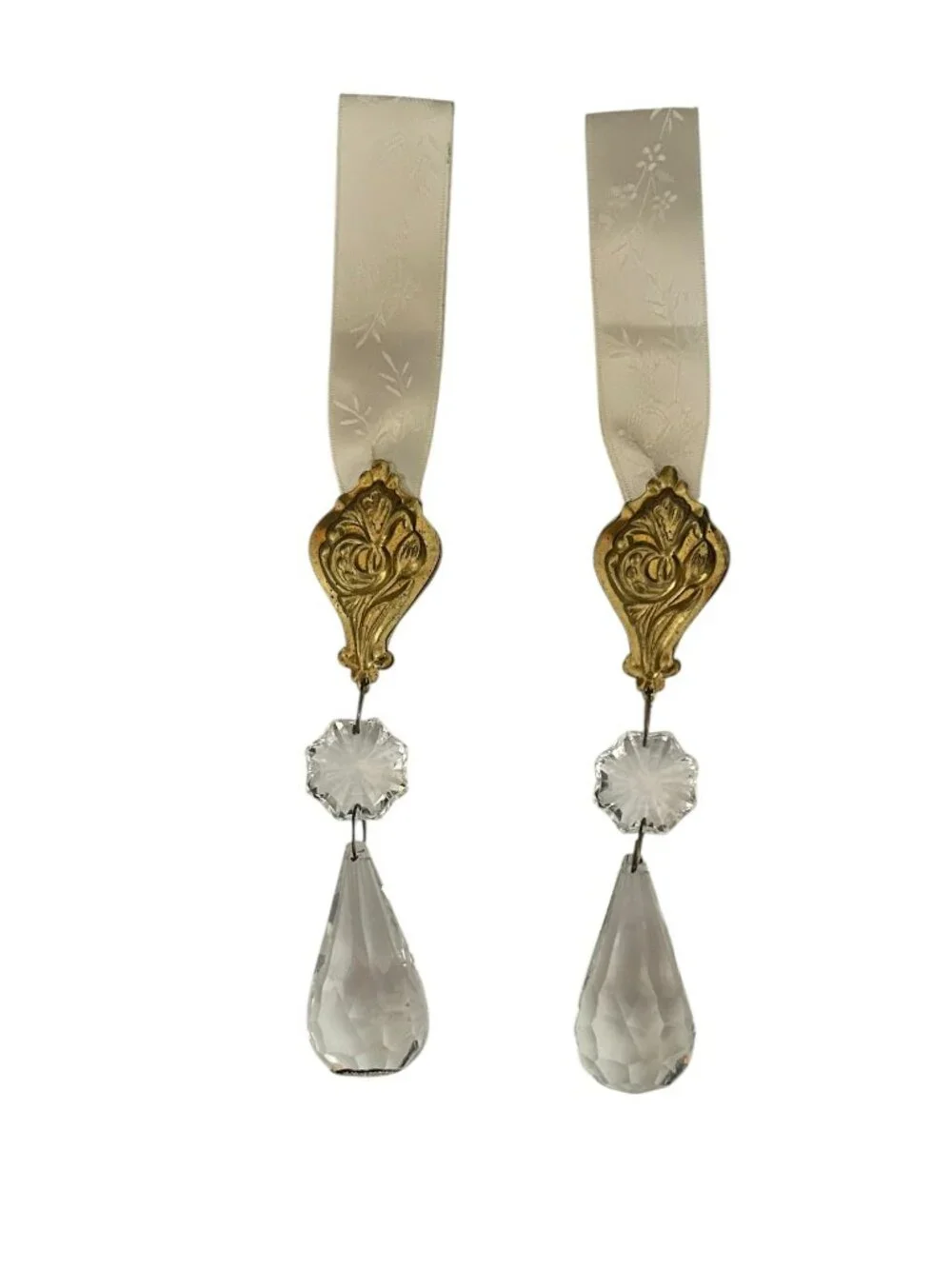 Vintage Tear Drop Ornaments Chandelier Prisms Suncatchers Hanging Pair